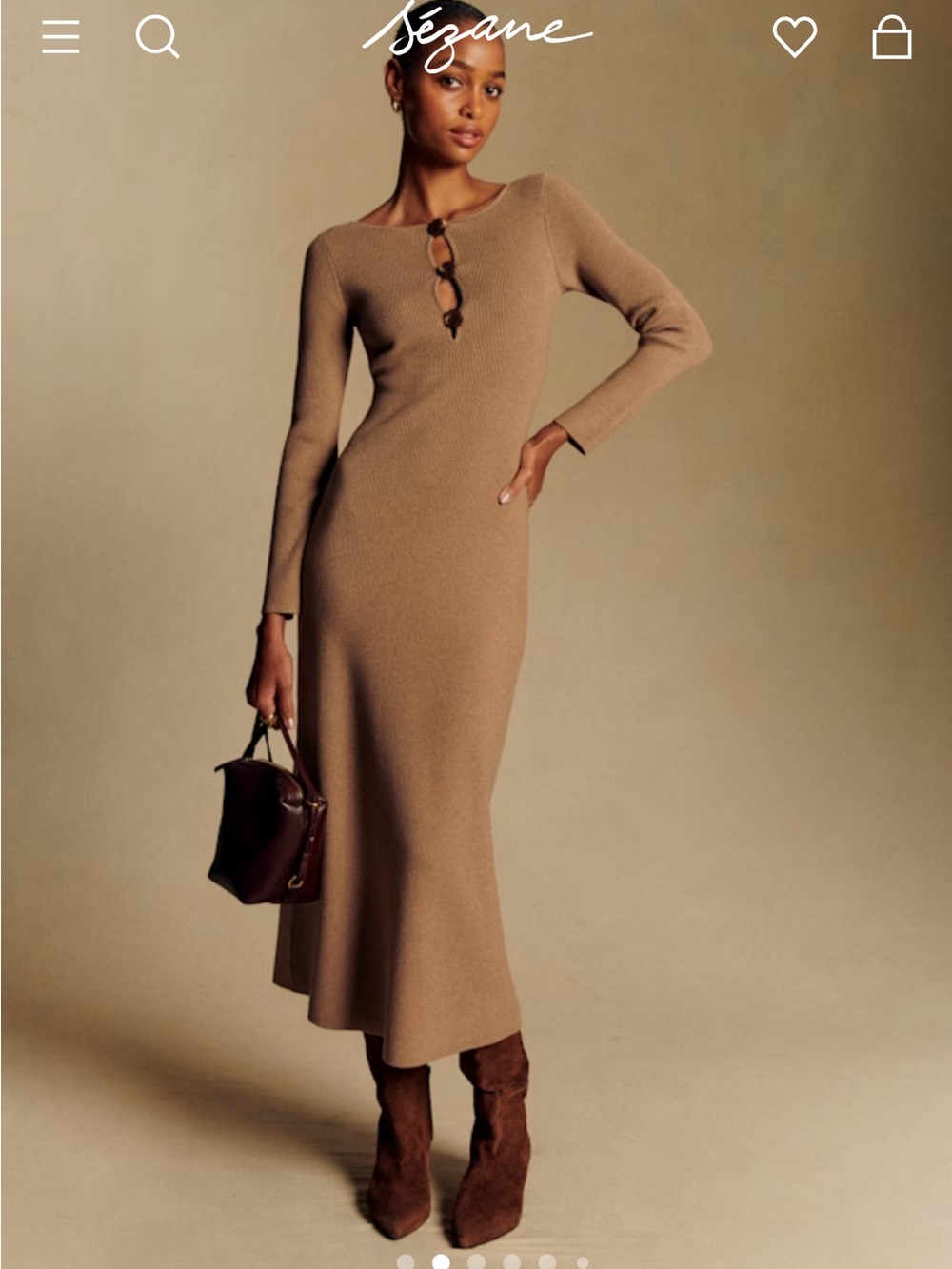 🥐🍂Sezane SCARLETT DRESS Ribbed Camel Button-Front Knit Top